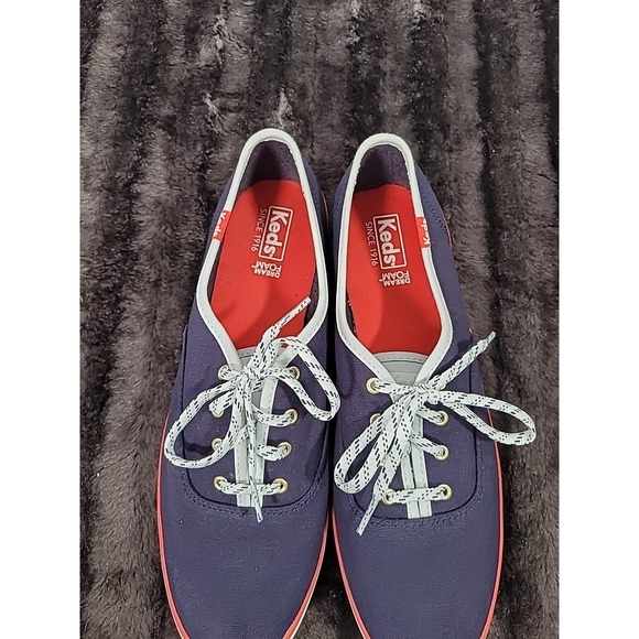Keds Champion WF61869 Navy Canvas Sneakers Womens Size 10 Red Trim Speckled Lace - Picture 4 of 11